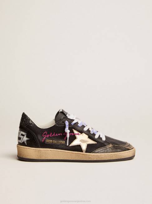 Golden Goose mujer Deportivas ball star de lona negra con estrella color platino 6846279