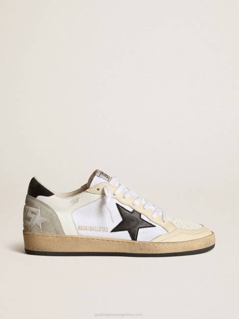 Golden Goose mujer Deportivas ball star de lona y piel blanca con inserciones de piel marfil y estrella de napa negra 684684