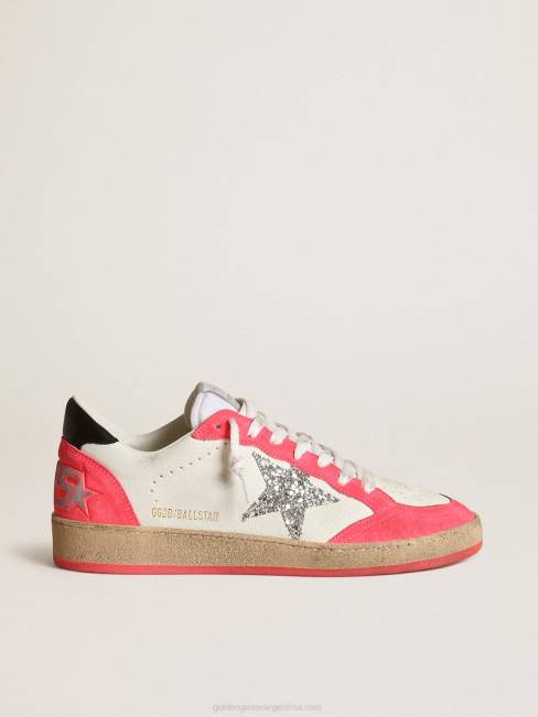 Golden Goose mujer Deportivas ball star de napa blanca con estrella plateada brillante 684640