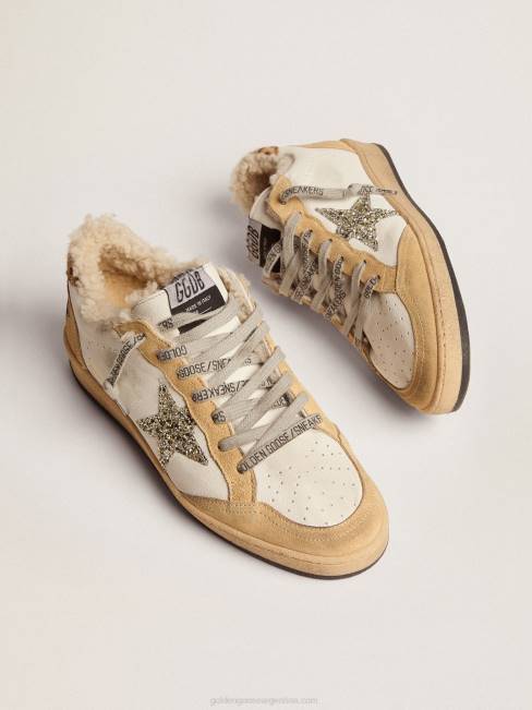 Golden Goose mujer Zapatillas deportivas ball star de napa con estrella de purpurina e interior de borrego 6846133