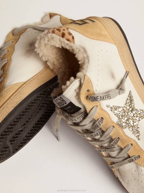 Golden Goose mujer Zapatillas deportivas ball star de napa con estrella de purpurina e interior de borrego 6846133