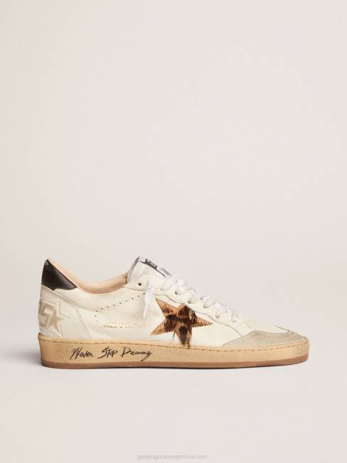 Golden Goose mujer zapatillas ball star con estrella de piel de potro con estampado de leopardo y refuerzo del talón de piel negra 68467