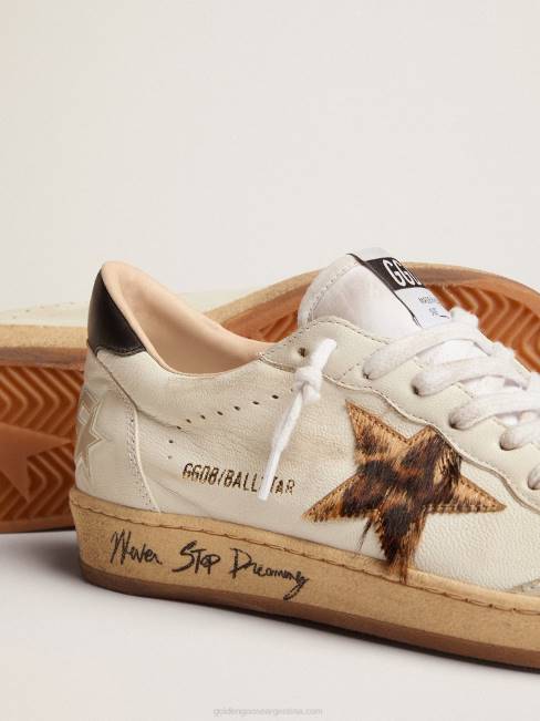Golden Goose mujer zapatillas ball star con estrella de piel de potro con estampado de leopardo y refuerzo del talón de piel negra 68467