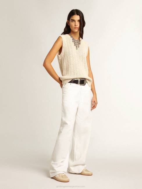 Golden Goose mujer zapatillas ball star de nailon blanco leche con estrella de piel blanca y refuerzo del talón de piel blanca 684616