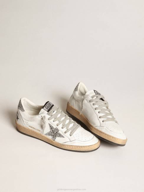 Golden Goose mujer zapatillas ball star de napa blanca con estrella plateada brillante y refuerzo en el talón 684636