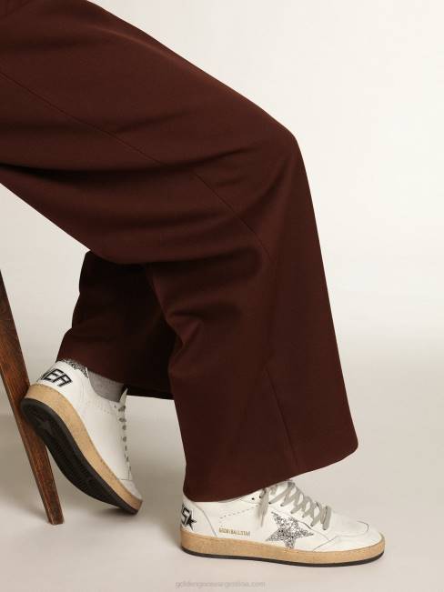 Golden Goose mujer zapatillas ball star de napa blanca con estrella plateada brillante y refuerzo en el talón 684636