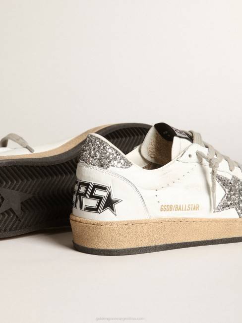 Golden Goose mujer zapatillas ball star de napa blanca con estrella plateada brillante y refuerzo en el talón 684636