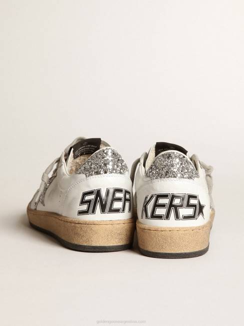 Golden Goose mujer zapatillas ball star de napa blanca con estrella plateada brillante y refuerzo en el talón 684636