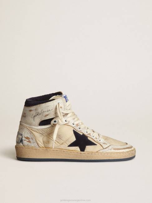 Golden Goose mujer sky-star de nailon y piel blanca con estrella de ante azul 684652