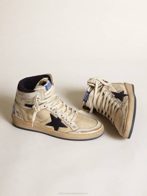 Golden Goose mujer sky-star de nailon y piel blanca con estrella de ante azul 684652