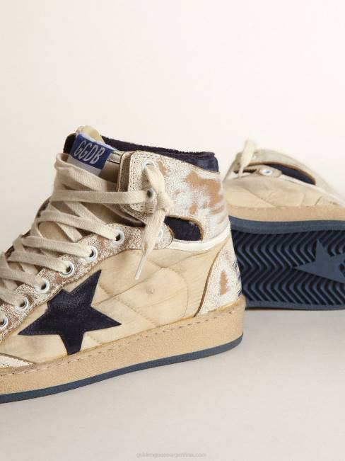 Golden Goose mujer sky-star de nailon y piel blanca con estrella de ante azul 684652