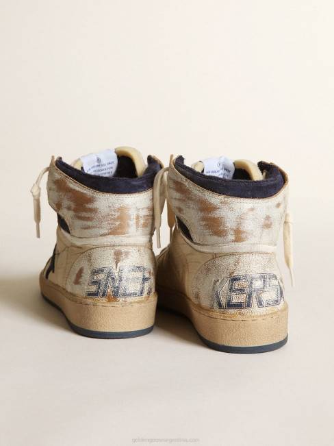 Golden Goose mujer sky-star de nailon y piel blanca con estrella de ante azul 684652