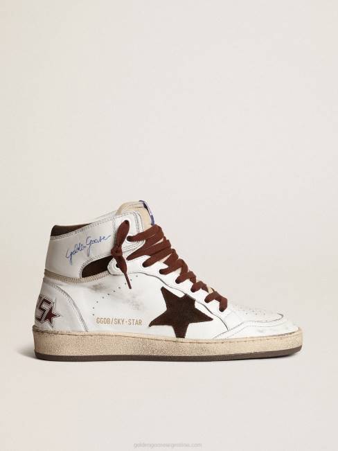 Golden Goose mujer sky-star de napa blanca con estrella de ante chocolate 6846156