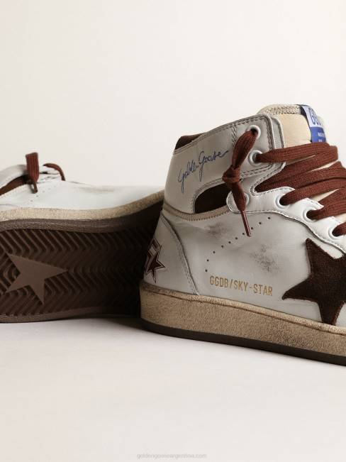 Golden Goose mujer sky-star de napa blanca con estrella de ante chocolate 6846156
