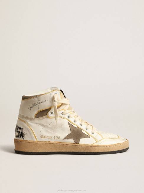 Golden Goose mujer sky-star de napa blanca con estrella de ante gris tórtola 6846179