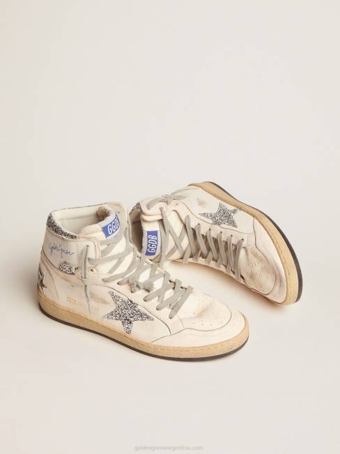 Golden Goose mujer zapatillas sky-star con firma en el tobillo e inserciones de purpurina plateada 68462
