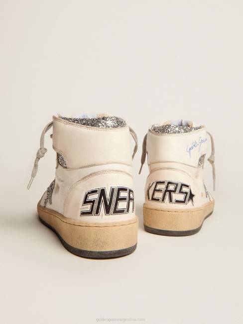 Golden Goose mujer zapatillas sky-star con firma en el tobillo e inserciones de purpurina plateada 68462