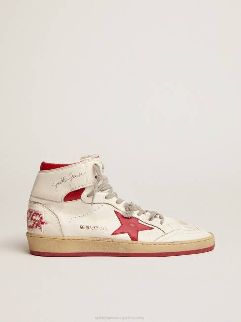 Golden Goose mujer zapatillas sky-star de napa blanca con estrella de cuero rojo y refuerzo en el talón 68469