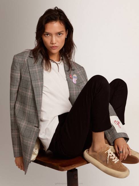 Golden Goose mujer Zapato sabot space-star de ante color tabaco con interior de borrego 6846176