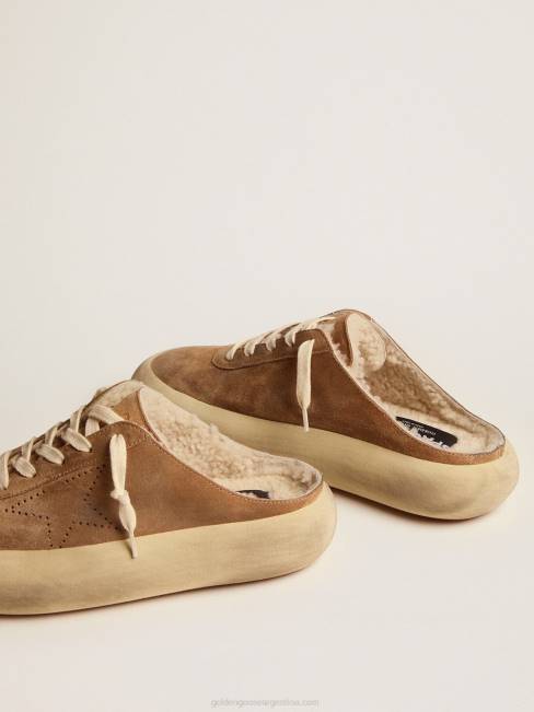 Golden Goose mujer Zapato sabot space-star de ante color tabaco con interior de borrego 6846176