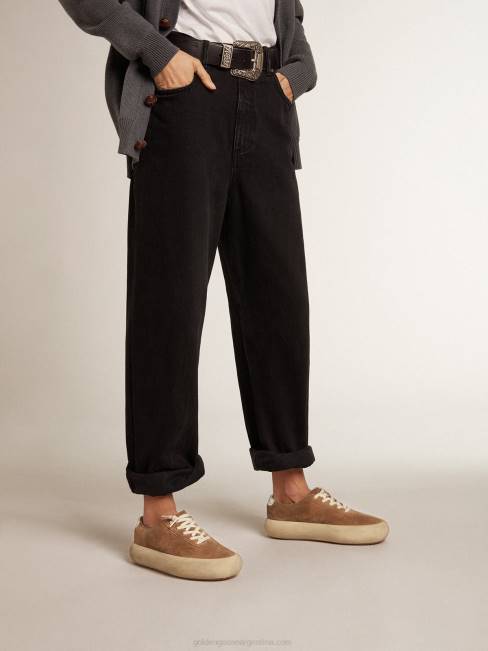 Golden Goose mujer Zapatos space-star de ante color tabaco con estrella perforada y refuerzo del talón de piel metalizada plateada 6846236