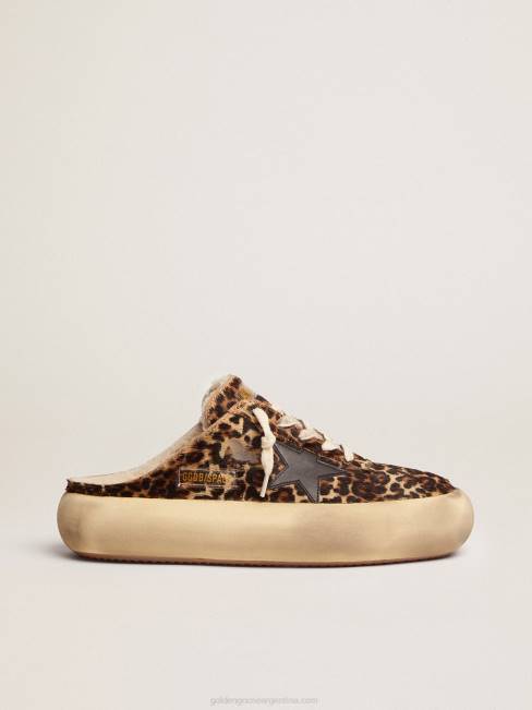 Golden Goose mujer sabot space-star de piel de potro animal print con forro de borrego 684672