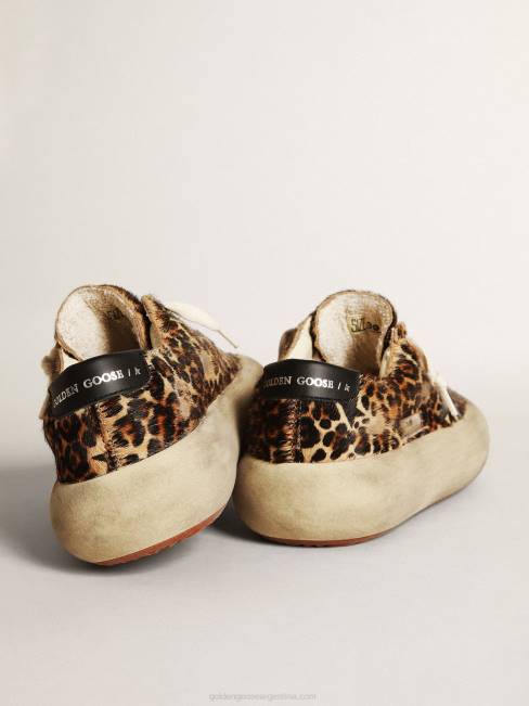 Golden Goose mujer zapatos space-star de piel de potro con estampado de leopardo con estrella de piel negra y refuerzo en el talón 6846174