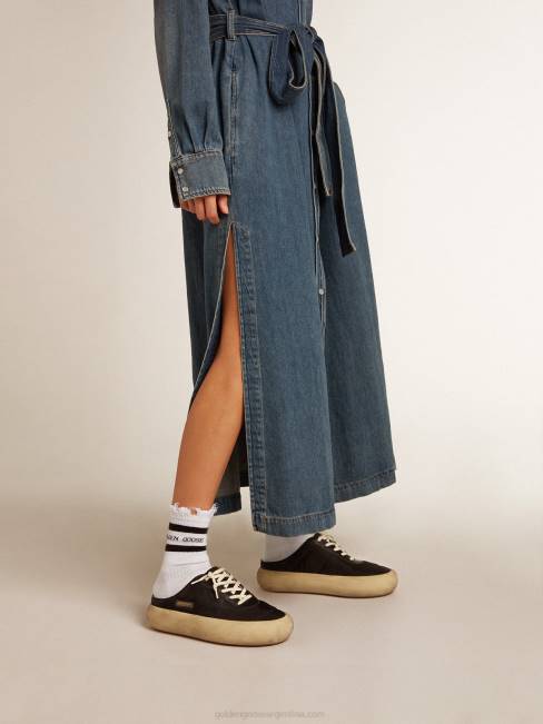 Golden Goose mujer zuecos space-star de nailon negro con estrella de piel negra 6846173