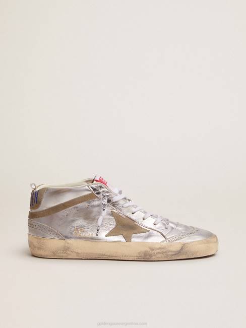 Golden Goose mujer Zapatillas mid star de piel plateada metalizada con estrella y flash de ante gris tórtola 684685