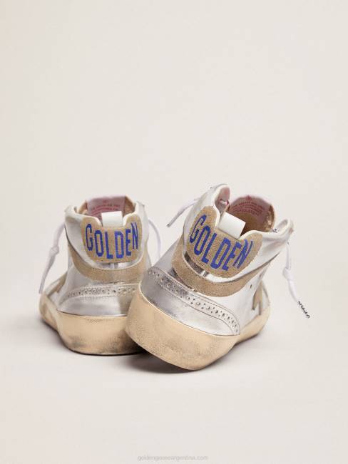 Golden Goose mujer Zapatillas mid star de piel plateada metalizada con estrella y flash de ante gris tórtola 684685