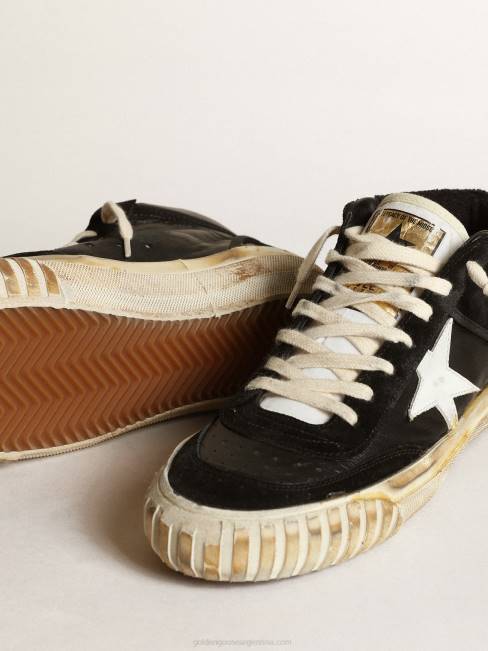 Golden Goose mujer estrella media de napa y ante negro con estrella de piel blanca 6846146