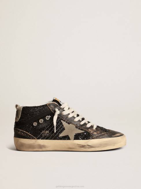 Golden Goose mujer estrella media en brillo negro con estrella de ante gris paloma y refuerzo en el talón 6846222