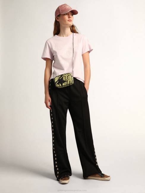 Golden Goose mujer zapatillas deportivas mid star de piel de potro animal print con estrella de purpurina plateada 6846110