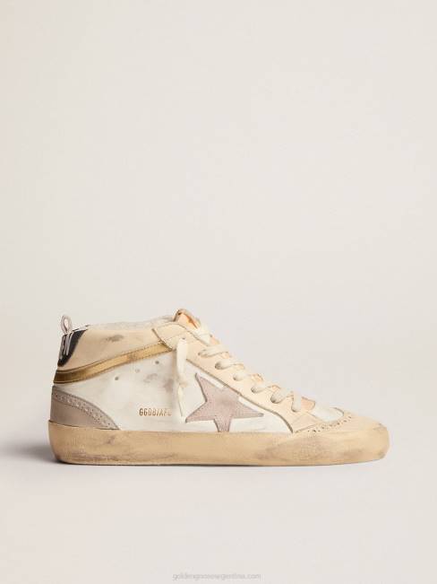Golden Goose mujer zapatillas mid star con estrella de ante gris claro y destello de piel dorada efecto cromo 6846139