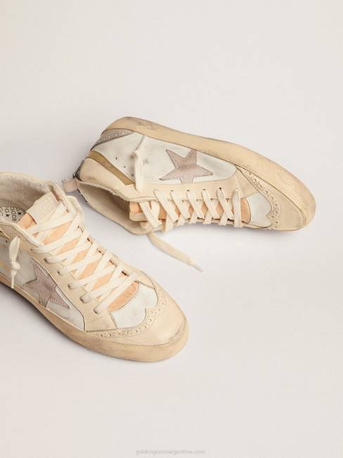 Golden Goose mujer zapatillas mid star con estrella de ante gris claro y destello de piel dorada efecto cromo 6846139