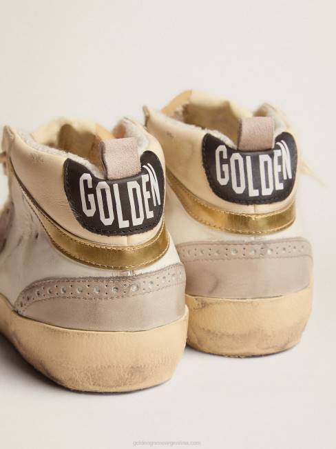 Golden Goose mujer zapatillas mid star con estrella de ante gris claro y destello de piel dorada efecto cromo 6846139