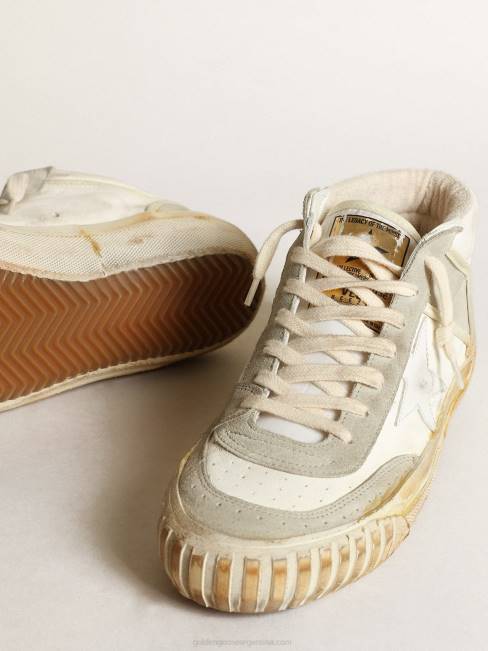 Golden Goose mujer zapatillas mid star con inserciones de ante gris hielo y estrella de piel blanca 6846224