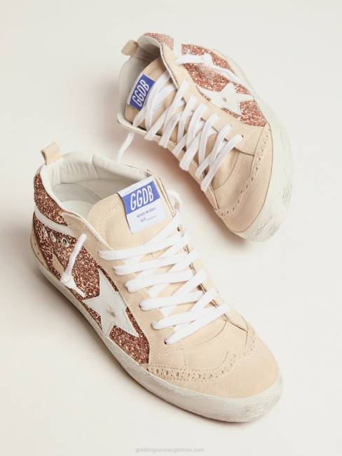 Golden Goose mujer zapatillas mid star con purpurina rosa y dorado 684658