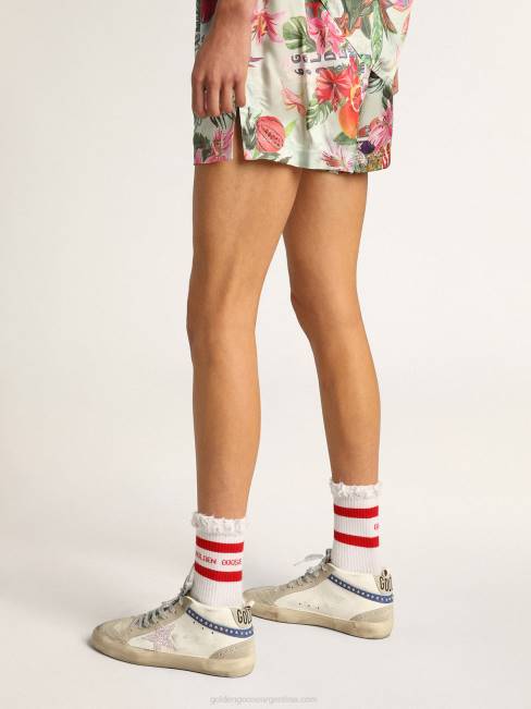 Golden Goose mujer zapatillas mid star ltd con estrella de purpurina blanca y rosa y flash de piel azul con tachuelas doradas 684677