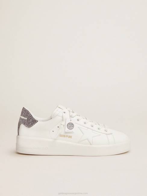 Golden Goose mujer Zapatillas deportivas purestar de piel blanca con refuerzo de cristal Swarovski plateado en el talón 6846130