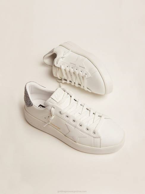 Golden Goose mujer Zapatillas deportivas purestar de piel blanca con refuerzo de cristal Swarovski plateado en el talón 6846130