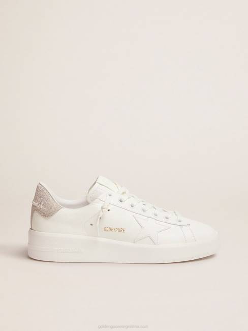 Golden Goose mujer Zapatillas deportivas purestar de piel blanca con refuerzo del talón con purpurina color champán 6846106