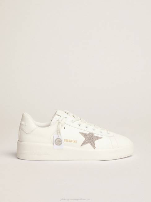 Golden Goose mujer purestar de piel blanca con estrella de cristal de swarovski plateada 684697