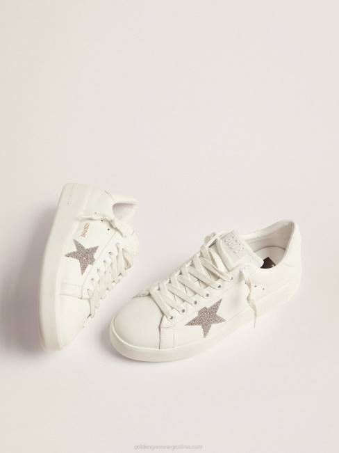Golden Goose mujer purestar de piel blanca con estrella de cristal de swarovski plateada 684697