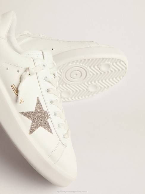Golden Goose mujer purestar de piel blanca con estrella de cristal de swarovski plateada 684697
