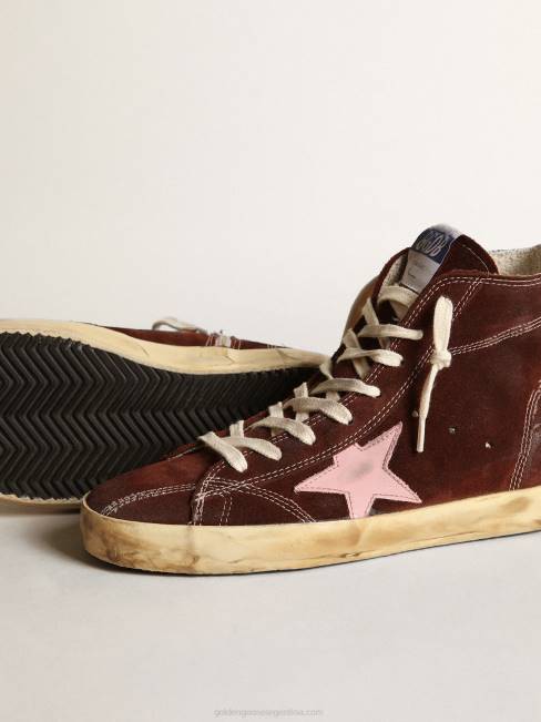 Golden Goose mujer Zapatillas francy de ante marrón con estrella de piel rosa y refuerzo del talón de napa negra 6846164