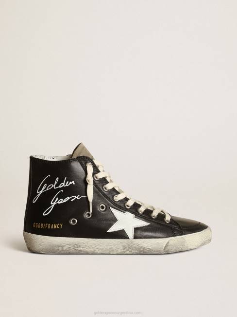 Golden Goose mujer Zapatillas francy de napa negra con estrella de cuero blanco y lengüeta de ante gris tórtola 6846262