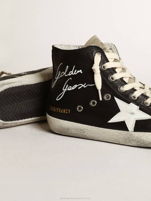Golden Goose mujer Zapatillas francy de napa negra con estrella de cuero blanco y lengüeta de ante gris tórtola 6846262