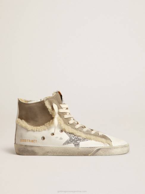 Golden Goose mujer francy de piel y ante con estrella de purpurina plateada 6846143