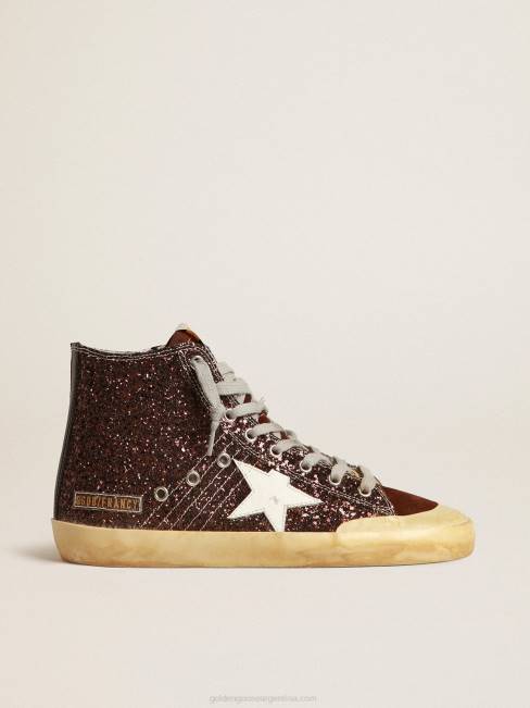 Golden Goose mujer francy penstar en brillo marrón con estrella de cuero blanco 6846163